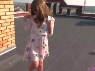 Provocative Student on the Roof turned on Blowjob and Doggy Fuck - Outdoor